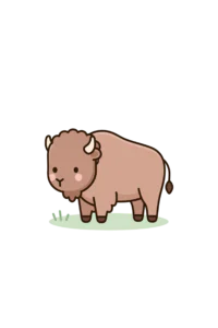 Cute Kawaii Bison Clipart PNG – Baby Buffalo Prairie Animal Illustration, Sweet Chibi Woodland Digital Graphic