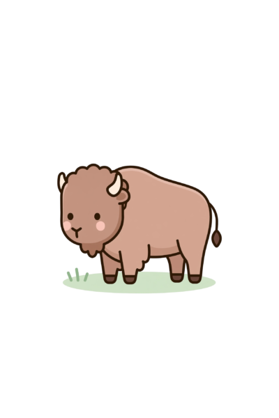 Cute Kawaii Baby Bison Sticker Printable – Chibi Buffalo PNG Clipart for Planners & Decals