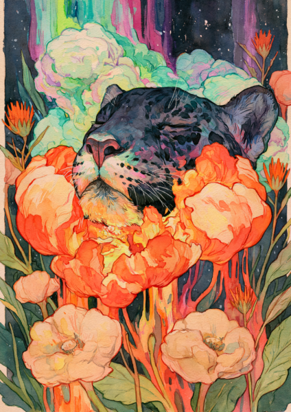 Sleeping Dark Spotted Leopard & Giant Peonies Wall Art – Floral Illustration Poster, Boho Vivid Jungle Digital Art Print Sleeping Dark Spotted Leopard & Giant Peonies Wall Art – Floral Illustration Poster, Boho Vivid Jungle Digital Art Print