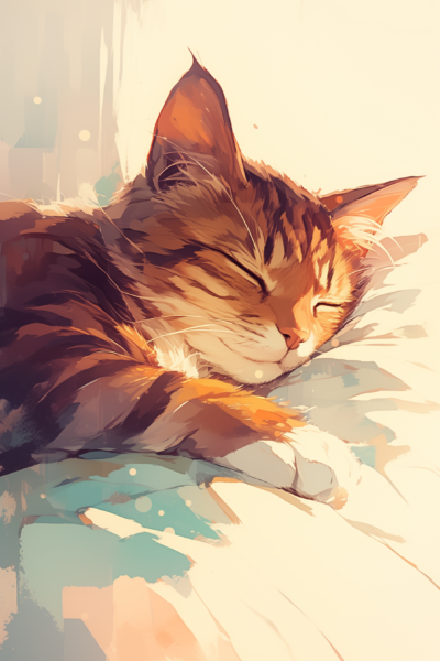 Cute Sleeping Tabby Cat Printable Wall Art – Dreamy Cozy Aesthetic Nature Painting Poster