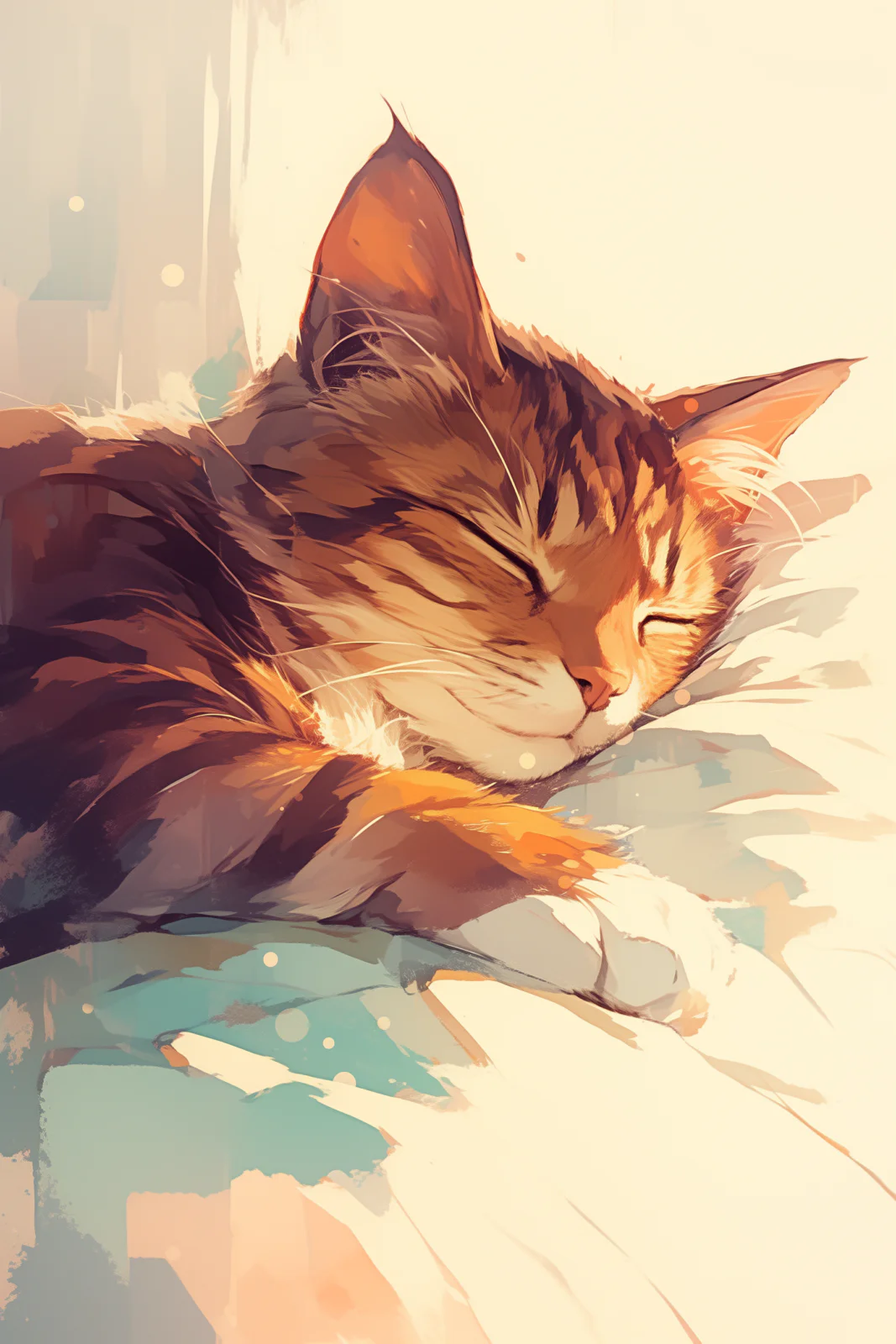Cute Sleeping Tabby Cat Printable Wall Art - Dreamy Cozy Aesthetic Nature Painting Poster