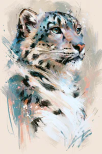 Expressive Snow Leopard Printable Wall Art – Modern Painterly Big Cat Portrait Poster, Pastel Brushstroke Wildlife Decor