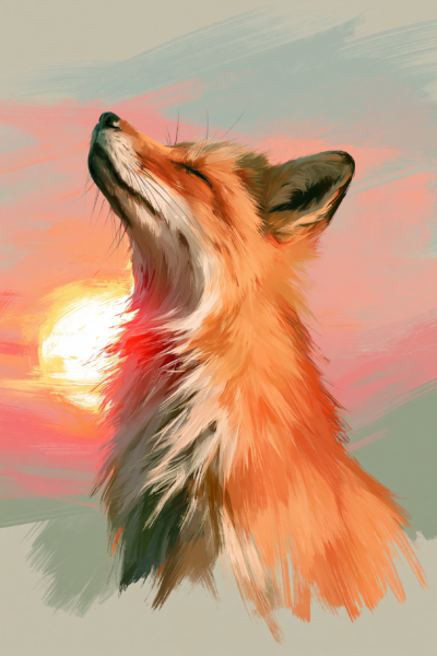 Serene Sunset Fox Printable Wall Art – Golden Hour Woodland Nature Painting Poster