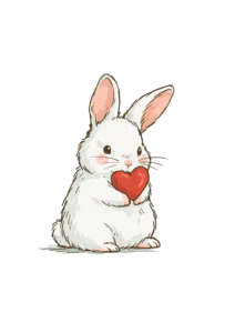 Cute Bunny Clipart PNG – Sweet White Rabbit Holding Red Heart Illustration, Valentine & Nursery Digital Graphic