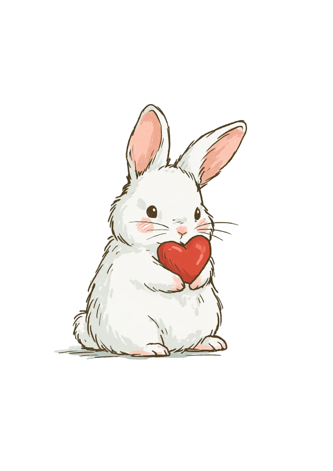 Cute Bunny Clipart PNG – Sweet White Rabbit Holding Red Heart Illustration, Valentine & Nursery Digital Graphic