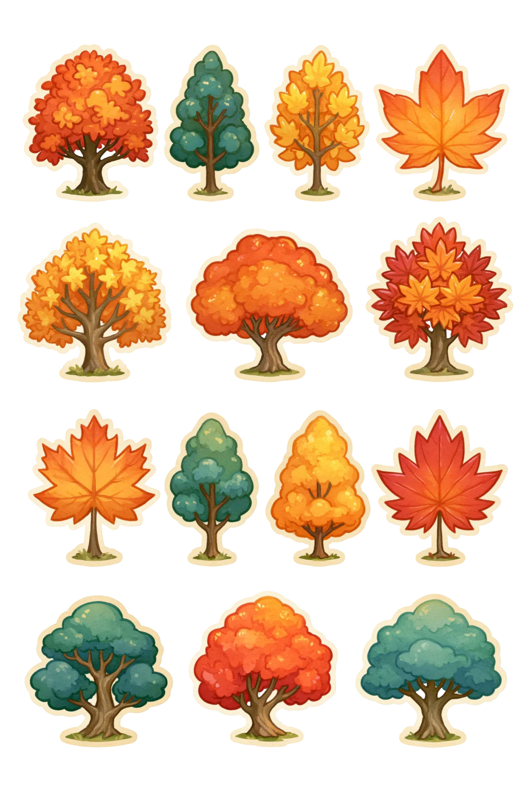Printable Autumn Trees & Fall Leaves Sticker Sheet PNG - Cozy Foliage Clipart Set Printable Autumn Trees & Fall Leaves Sticker Sheet PNG - Cozy Foliage Clipart Set