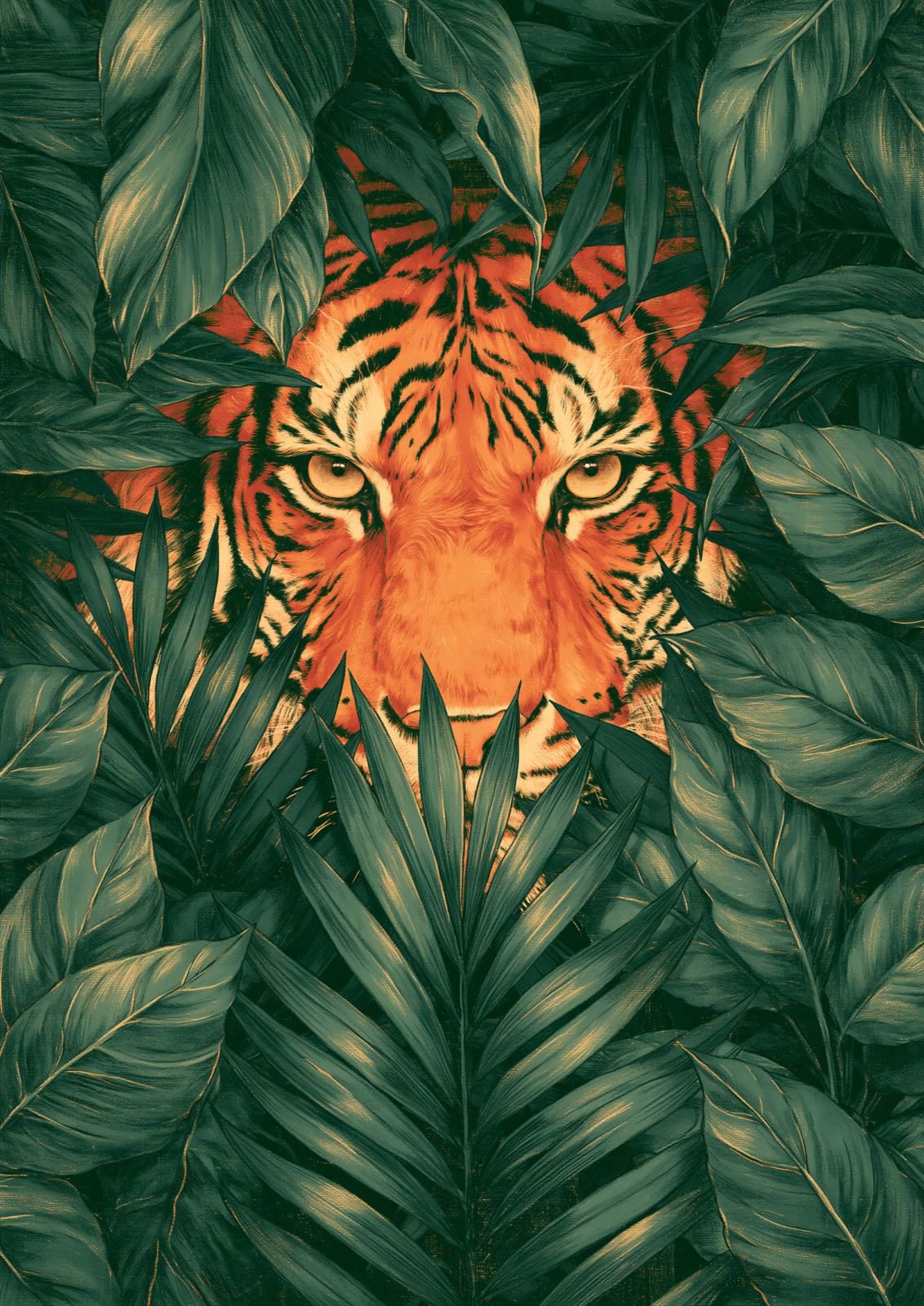 Moody Tiger in Tropical Jungle Leaves Printable Wall Art – Dark Green Botanical Wildlife Poster & Exotic Tiger Print Moody Tiger in Tropical Jungle Leaves Printable Wall Art – Dark Green Botanical Wildlife Poster & Exotic Tiger Print