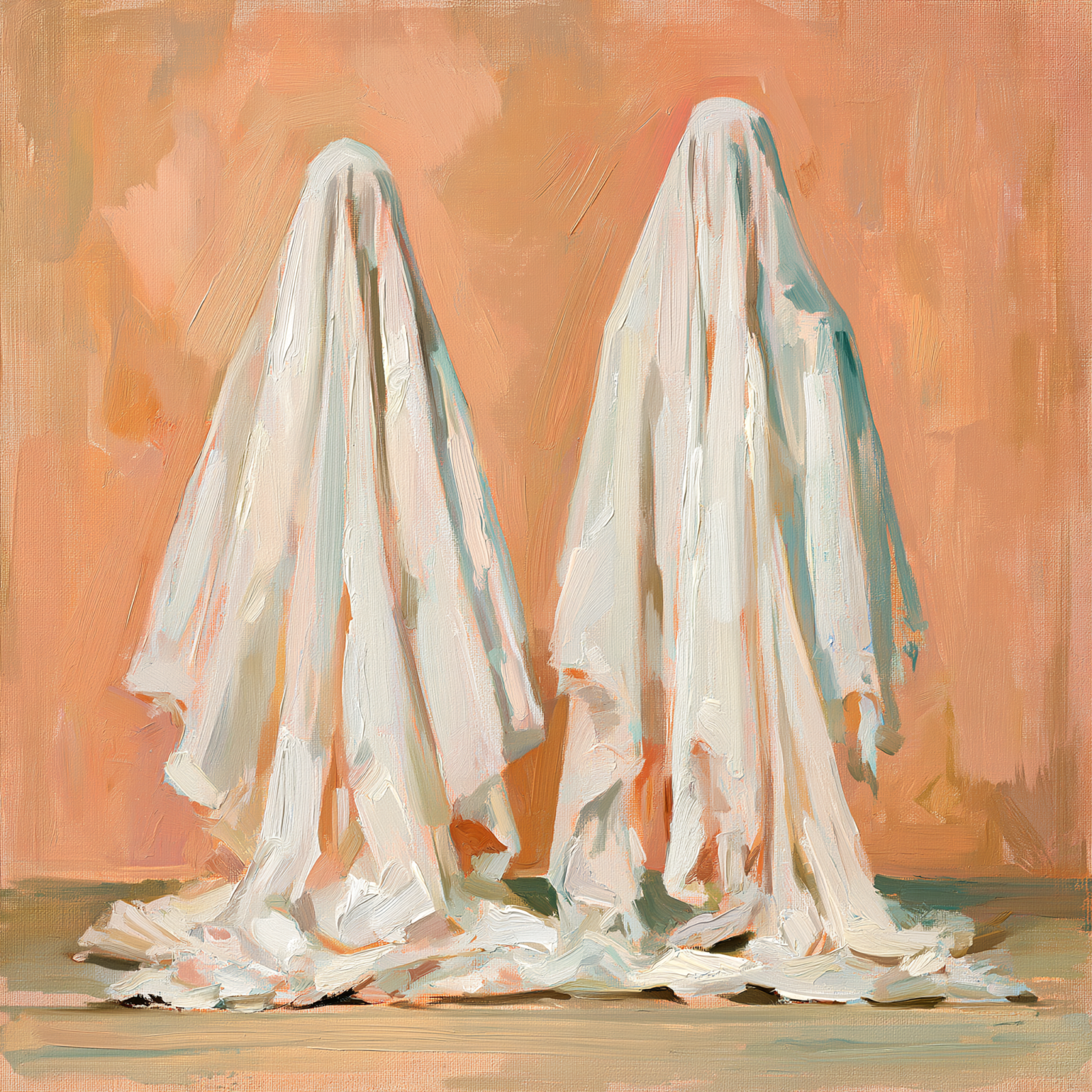 Abstract Ghost Couple Oil Painting Printable Wall Art – Minimalist Terracotta Halloween Poster, Modern Fine Art Spooky Decor Abstract Ghost Couple Oil Painting Printable Wall Art – Minimalist Terracotta Halloween Poster, Modern Fine Art Spooky Decor