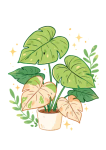 Cute Variegated Monstera Plant Clipart PNG – Potted Houseplant Illustration, Kawaii Plant Lover Botanical Digital Graphic for Sublimation & Crafts