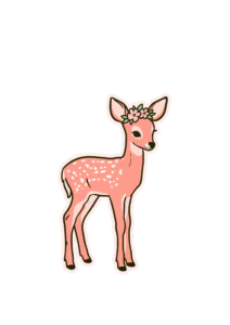 Cute Pink Fawn Sticker PNG – Vintage Kawaii Baby Deer with Floral Crown Printable Sticker, Die Cut Woodland Animal Decal PNG for Planners & Crafting