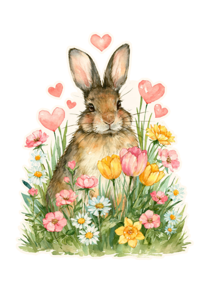 Cute Bunny in Flower Meadow Sticker PNG – Watercolor Rabbit with Hearts & Spring Flowers Printable Sticker, Die Cut Garden Animal Decal PNG for Planners & Crafting Cute Bunny in Flower Meadow Sticker PNG – Watercolor Rabbit with Hearts & Spring Flowers Printable Sticker, Die Cut Garden Animal Decal PNG for Planners & Crafting