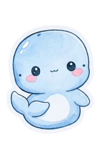 Printable Kawaii Baby Whale Sticker PNG – Cute Watercolor Ocean Animal Clipart