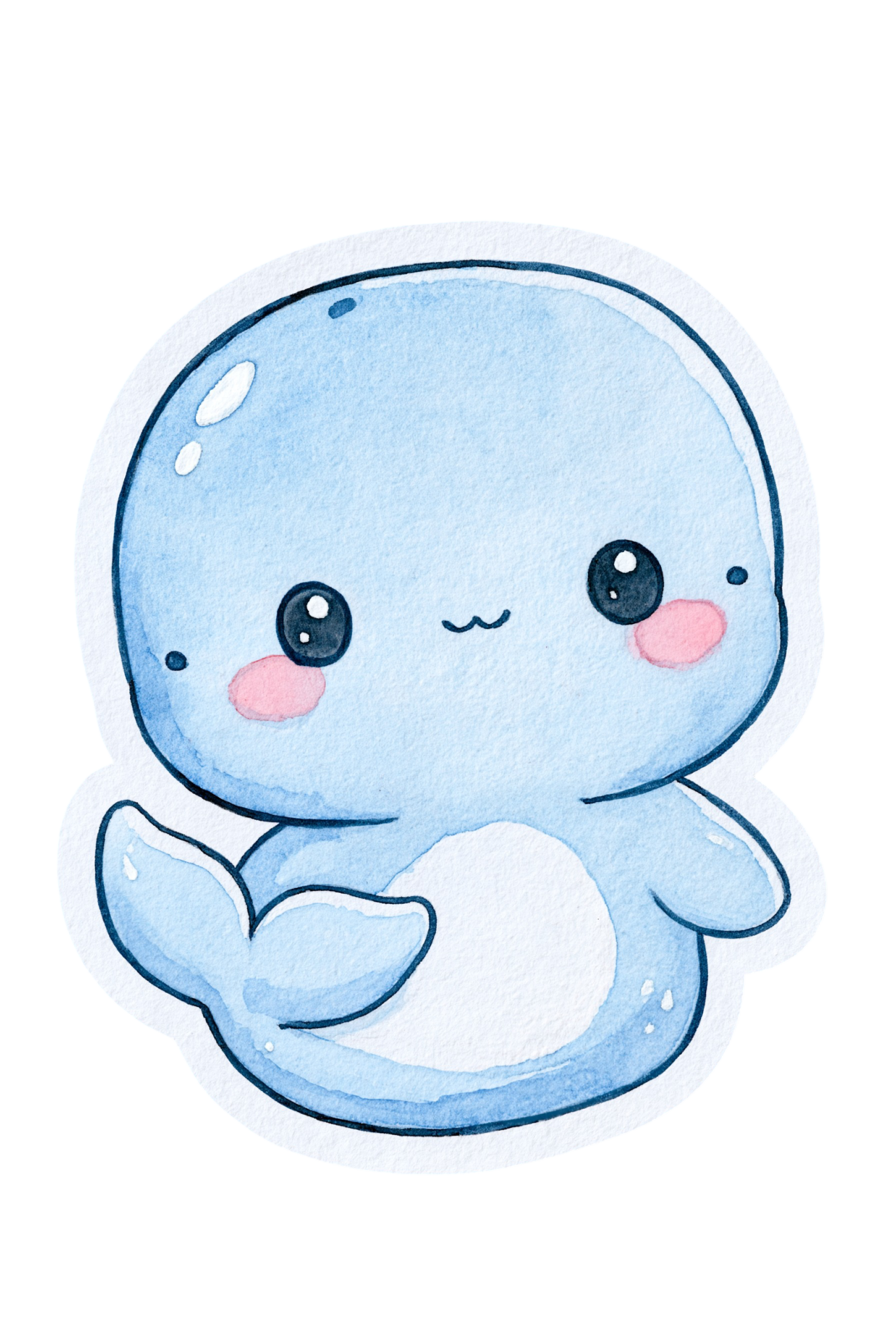 Printable Kawaii Baby Whale Sticker PNG – Cute Watercolor Ocean Animal Clipart