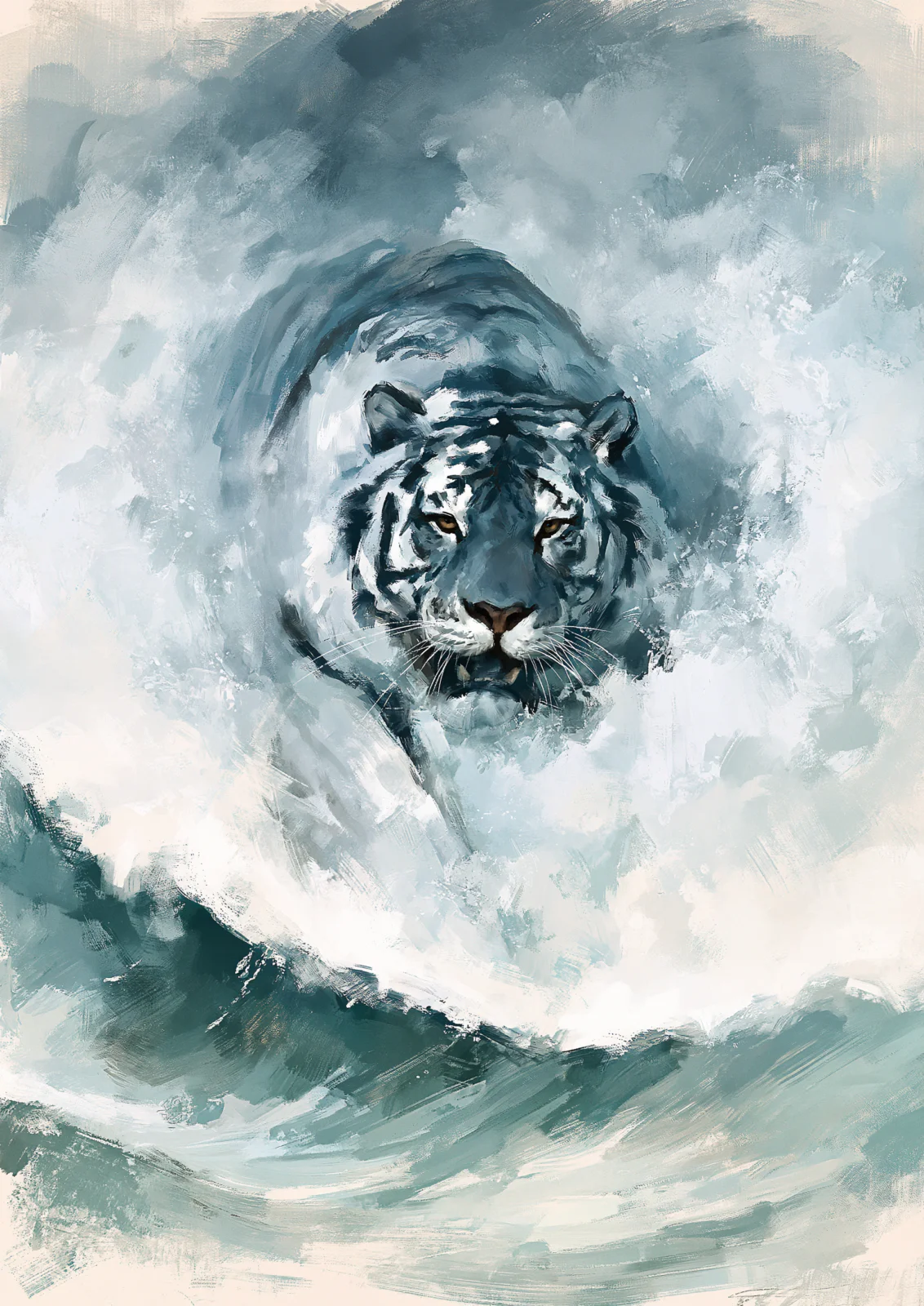 White Tiger Emerging from Ocean Waves Printable Wall Art – Dramatic Ocean Waves Oil Painting Poster, Surreal Cool Blue Wildlife Decor White Tiger Emerging from Ocean Waves Printable Wall Art – Dramatic Ocean Waves Oil Painting Poster, Surreal Cool Blue Wildlife Decor