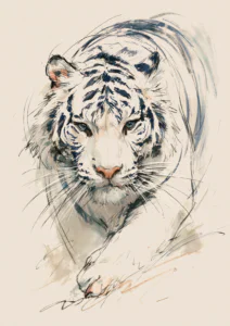 Modern White Tiger Sketch Printable Wall Art – Expressive Wildlife Poster & Minimalist Bengal Tiger Drawing