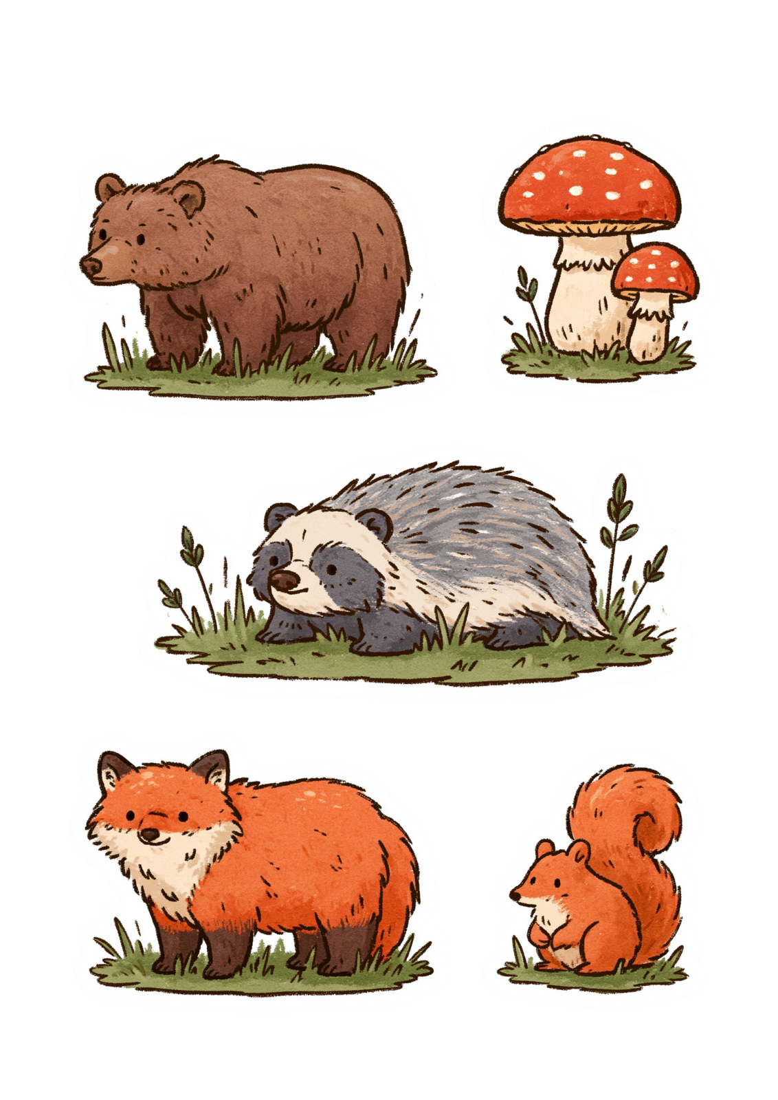 Cute Woodland Animal Printable Sticker Sheet PNG – Cottagecore Forest Bear, Fox, Badger, Squirrel & Mushroom Clipart Cute Woodland Animal Printable Sticker Sheet PNG – Cottagecore Forest Bear, Fox, Badger, Squirrel & Mushroom Clipart
