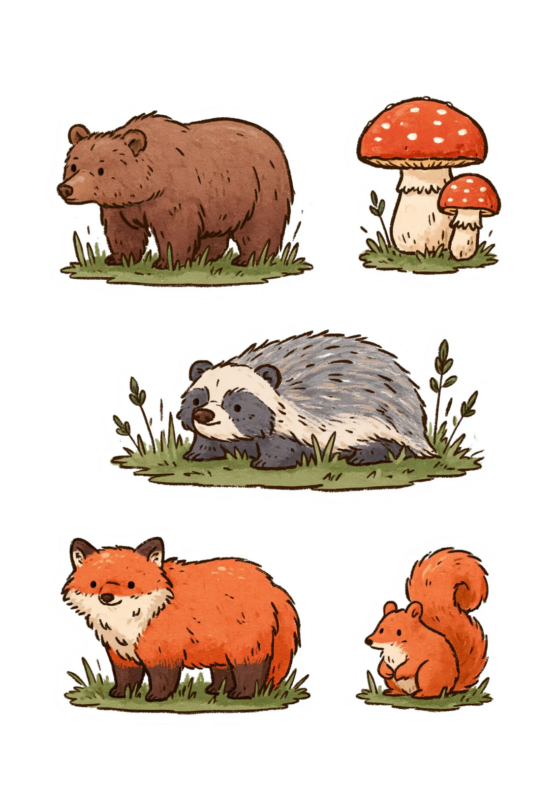 Cute Woodland Animal Printable Sticker Sheet PNG – Cottagecore Forest Bear, Fox, Badger, Squirrel & Mushroom Clipart Cute Woodland Animal Printable Sticker Sheet PNG – Cottagecore Forest Bear, Fox, Badger, Squirrel & Mushroom Clipart