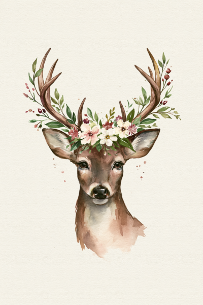 Floral Deer Antlers Printable Wall Art – Watercolor Woodland Nursery Poster