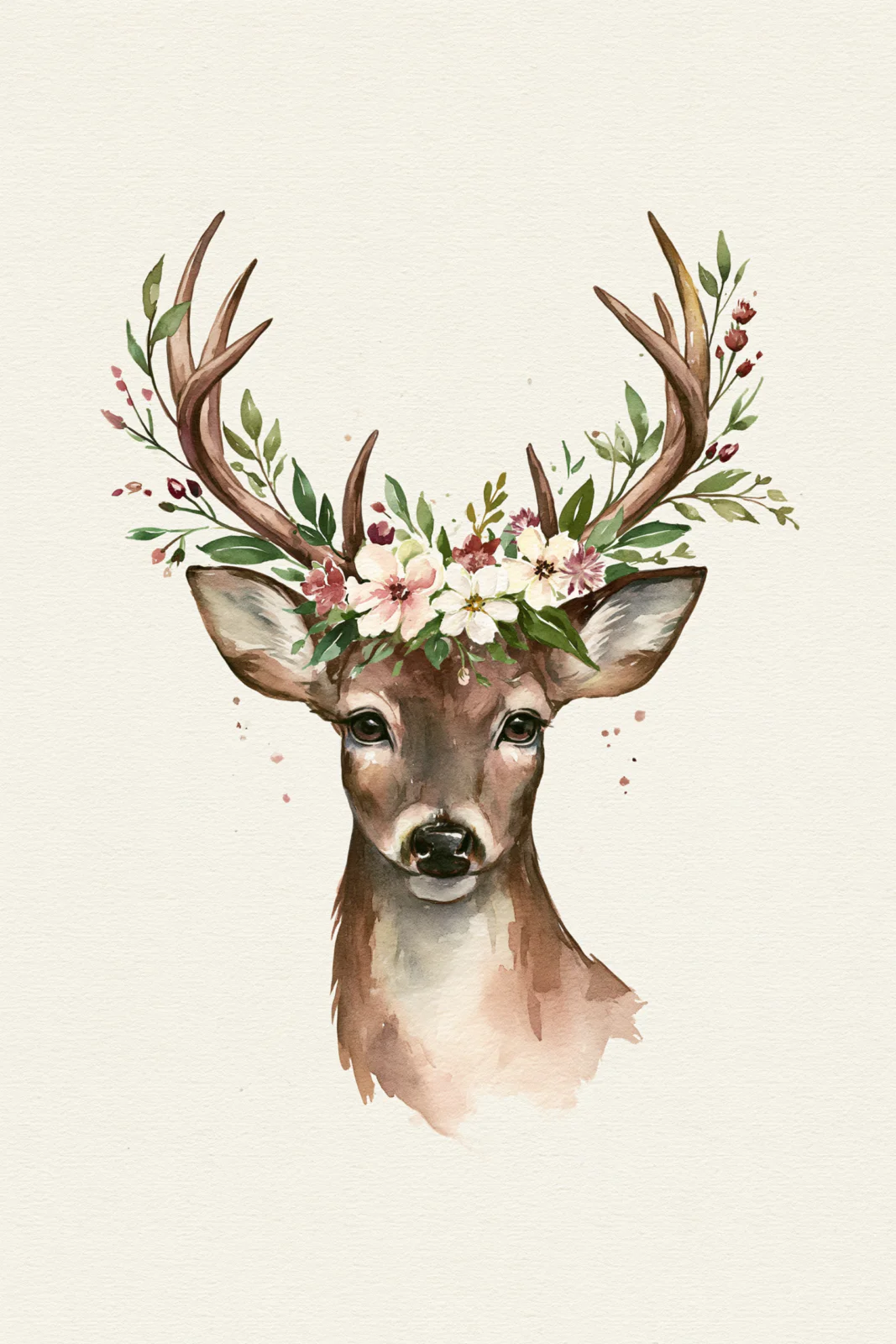 Floral Deer Antlers Printable Wall Art – Watercolor Woodland Nursery Poster