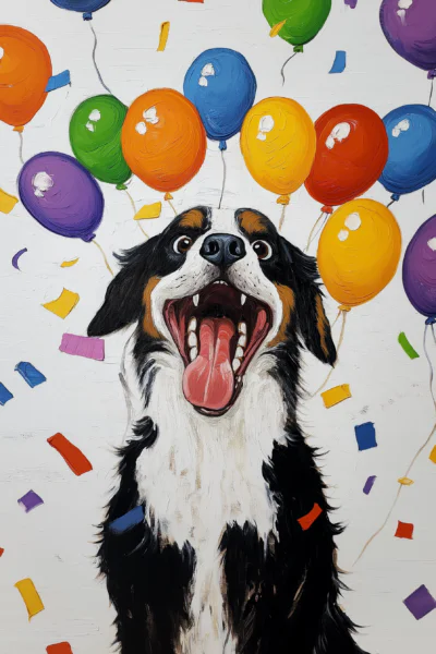 Joyful Celebration Dog & Colorful Balloons