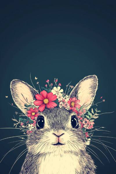 Whimsical Baby Bunny with Pink Flower Crown