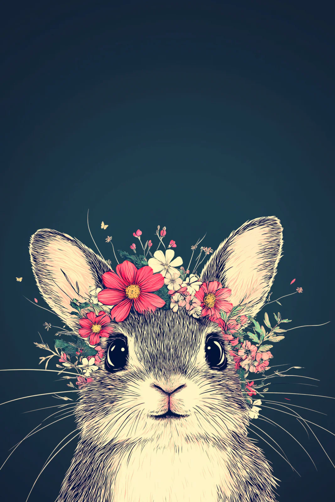 Whimsical Baby Bunny with Pink Flower Crown Whimsical Baby Bunny with Pink Flower Crown