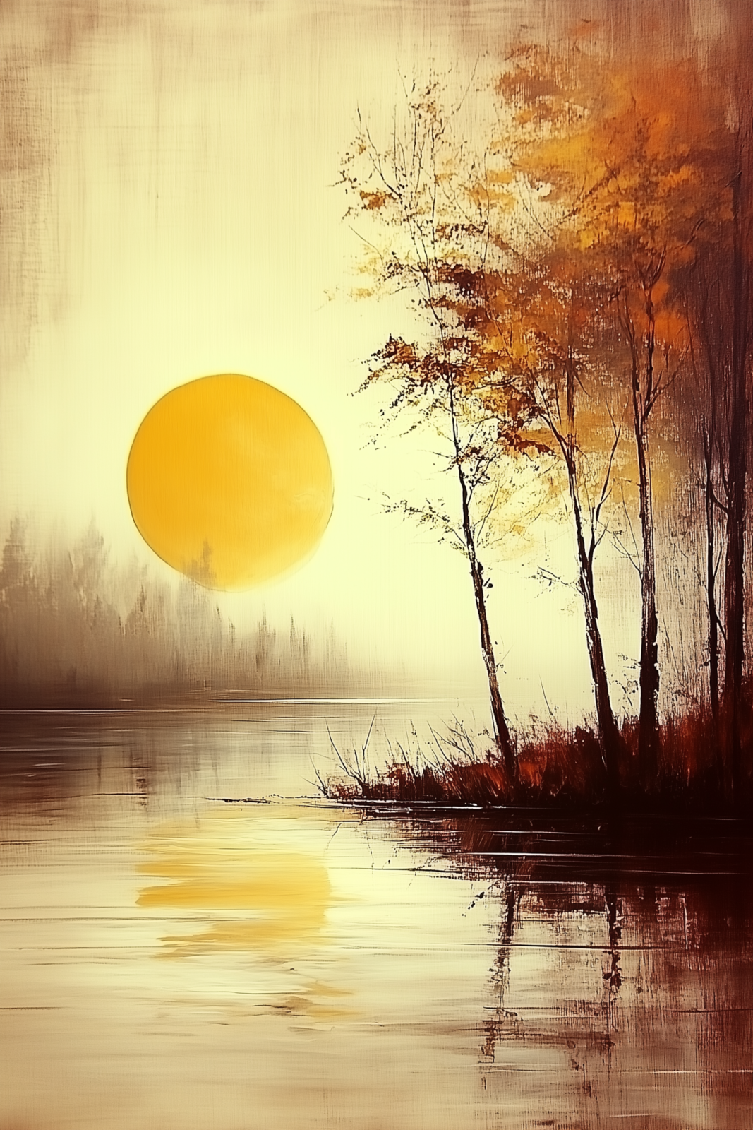 Golden Autumn Sunset Lake Wall Art – Warm Misty Forest Landscape Printable Poster Golden Autumn Sunset Lake Wall Art – Warm Misty Forest Landscape Printable Poster