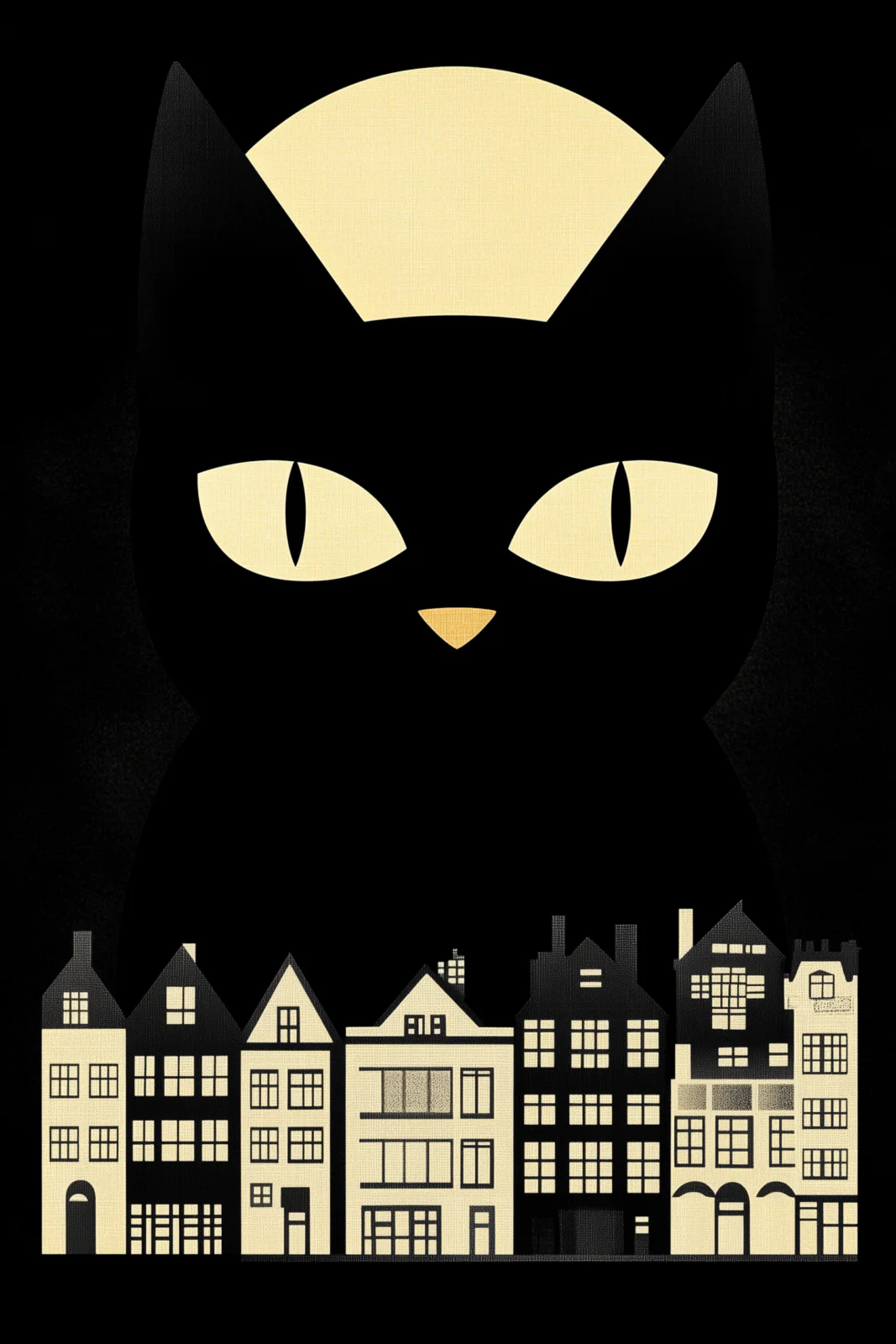 Whimsical Black Cat and Vintage City Whimsical Black Cat and Vintage City