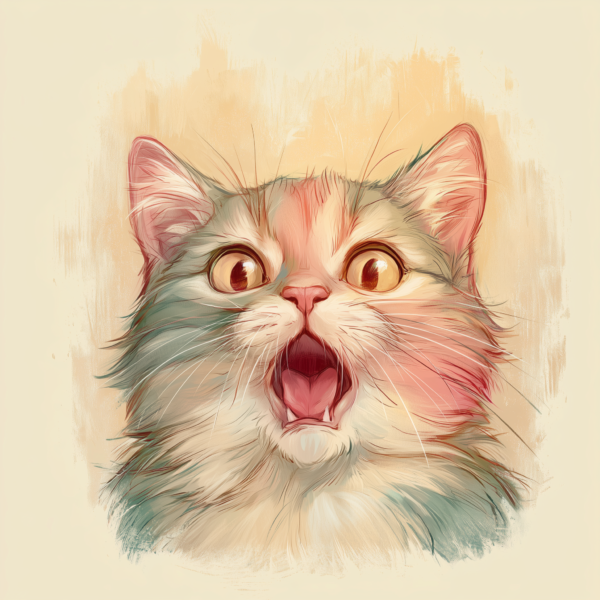 Funny Shocked Cat Wall Art – Surprised Kitten Pastel Painting Printable Poster