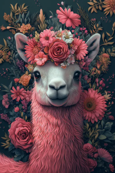 Whimsical Pink Llama with Flower Crown