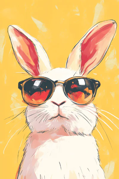 Cool White Bunny with Sunglasses Vibrant Yellow