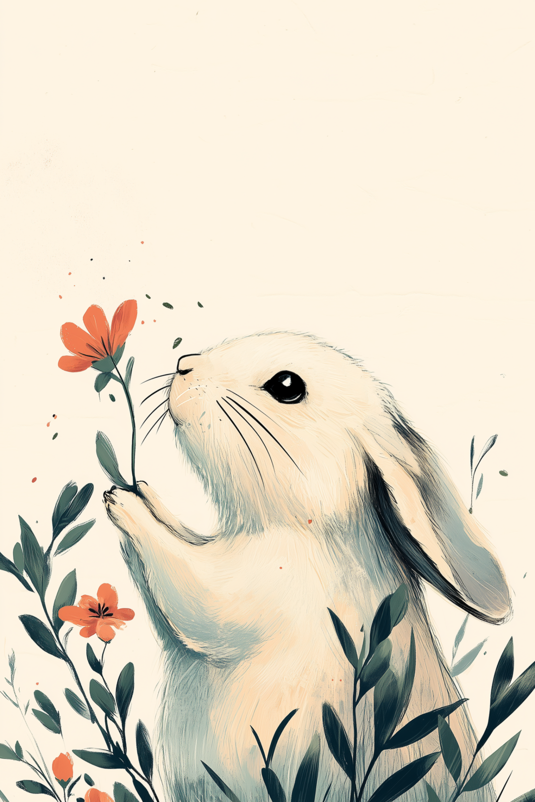 Cute Watercolor Baby Bunny with Flower