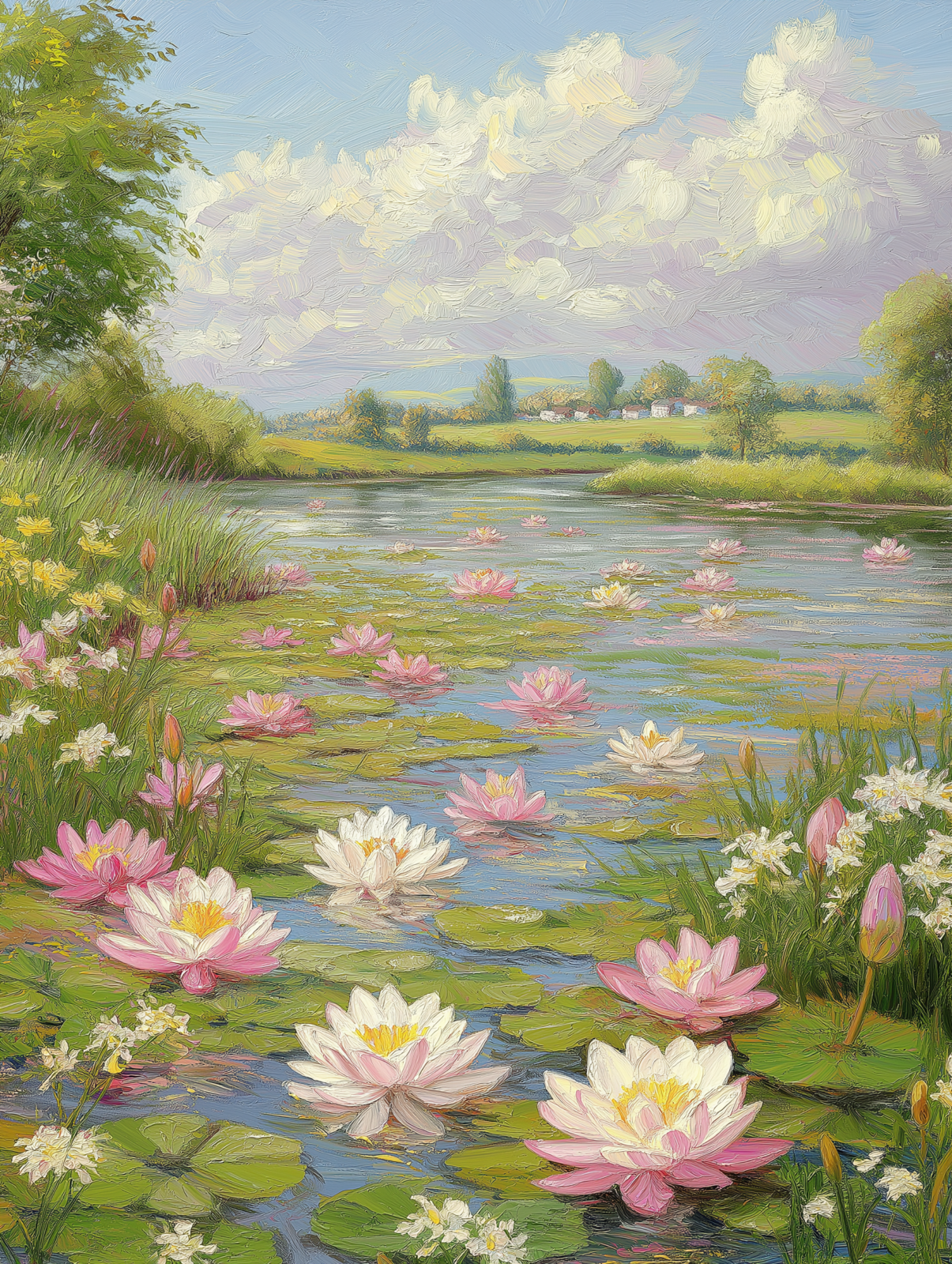 Vibrant Impressionist Water Lilies Pond Vibrant Impressionist Water Lilies Pond
