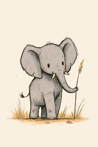 Cute Baby Elephant Printable Wall Art – Minimalist Safari Nursery Sketch Poster