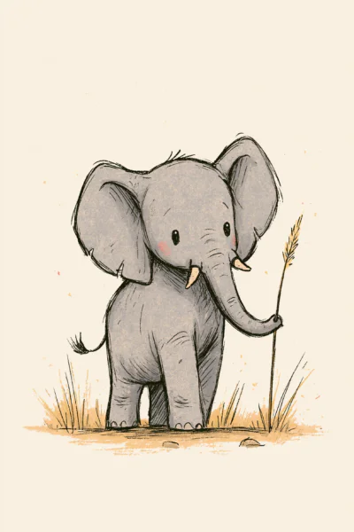 Cute Baby Elephant Printable Wall Art – Minimalist Safari Nursery Sketch Poster