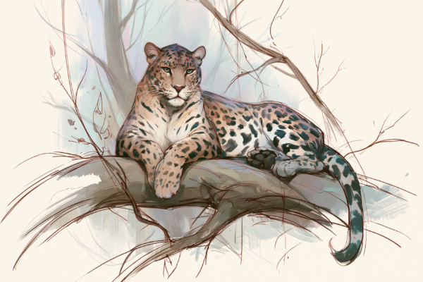 Majestic Leopard Resting on Branch Printable Wall Art – Neutral Wildlife Watercolor Poster