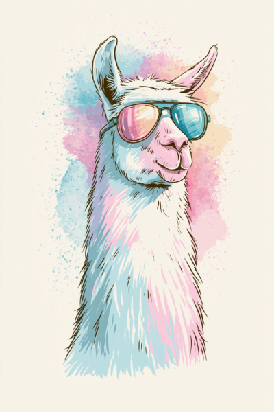 Cool Llama with Sunglasses Printable Art – Colorful Watercolor Nursery Poster