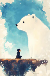 Whimsical Polar Bear and Little Boy Watercolor