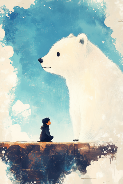Whimsical Polar Bear and Little Boy Watercolor