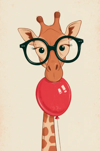 Funny Giraffe with Glasses Printable Art – Cute Safari Balloon Nursery Poster
