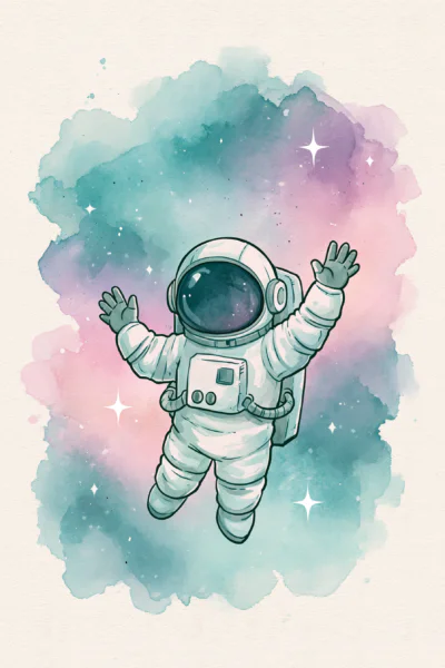 Cute Astronaut Waving Printable Art – Watercolor Galaxy Space Nursery Poster