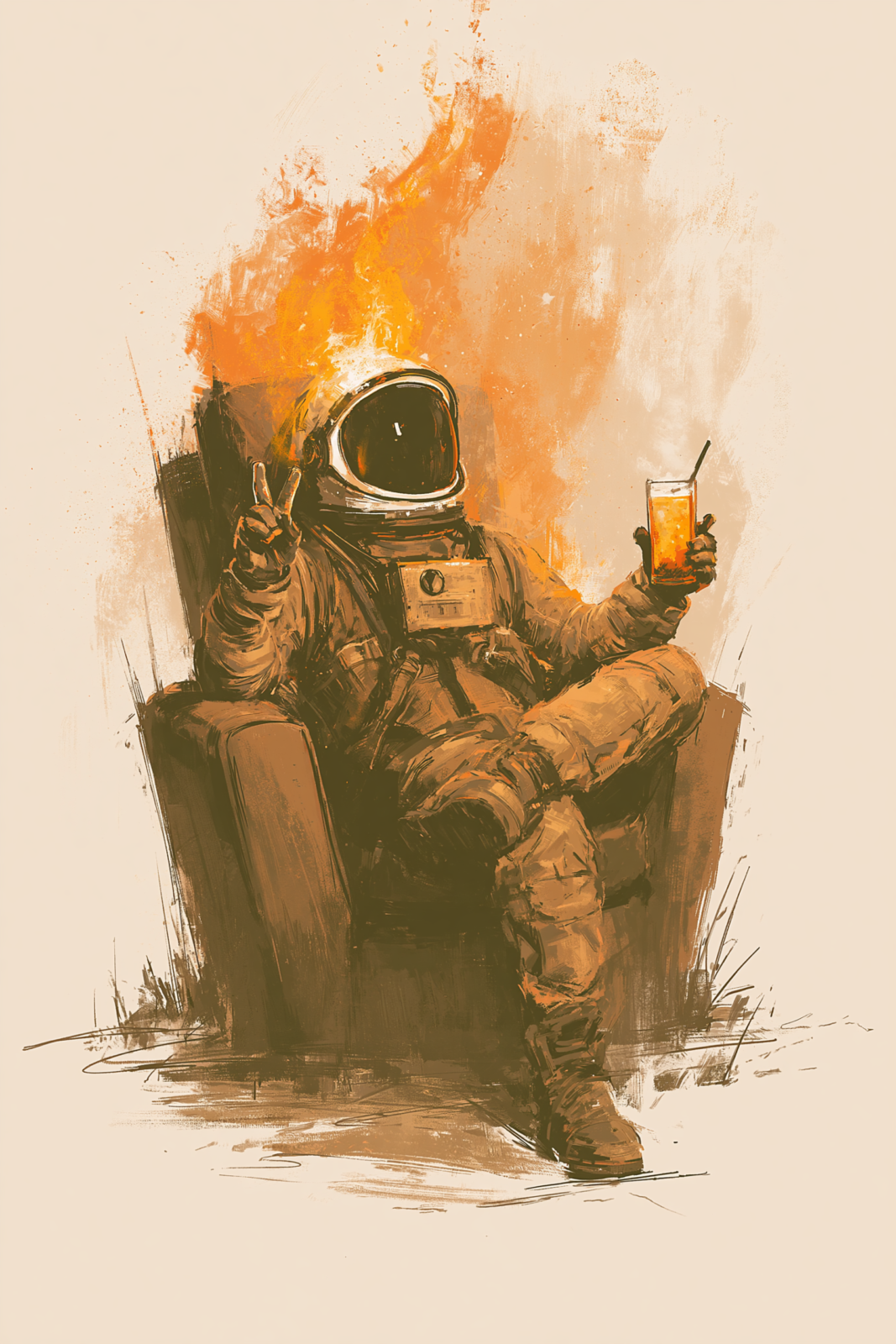 Chilling Astronaut Printable Wall Art – Cool Flaming Space Art Poster