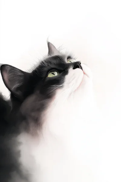 Minimalist Fluffy Tuxedo Cat Portrait Modern
