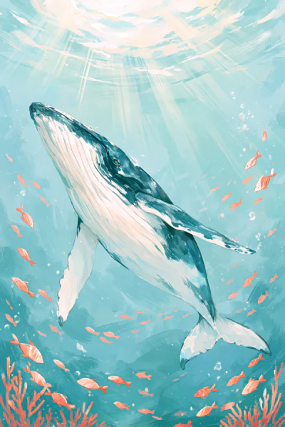 Majestic Humpback Whale Printable Wall Art – Serene Underwater Ocean Poster